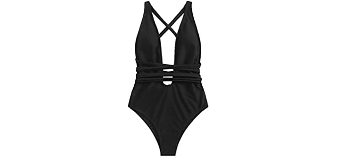 SweatyRocks Women's Sexy - Basic Criss Cross Tie Knot Swimwear